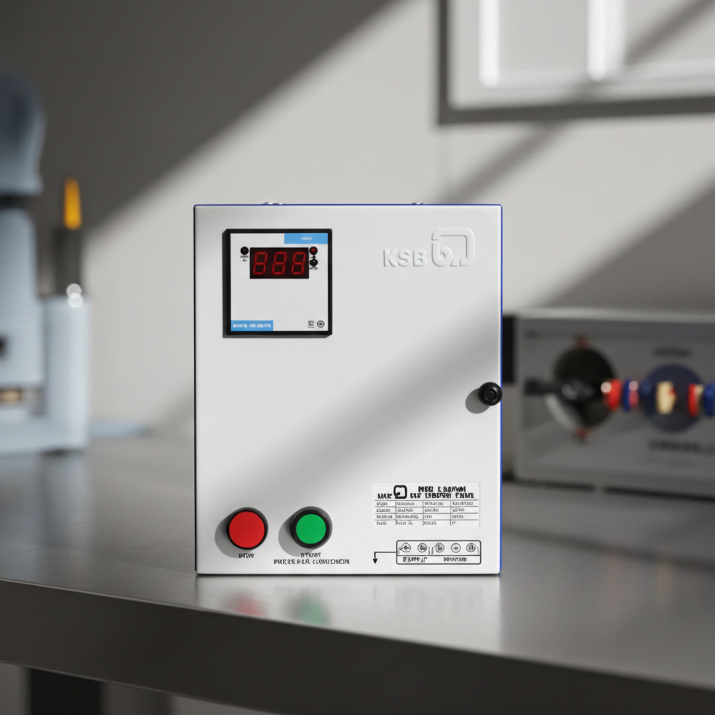 Control panel with digital display and buttons on a metallic surface