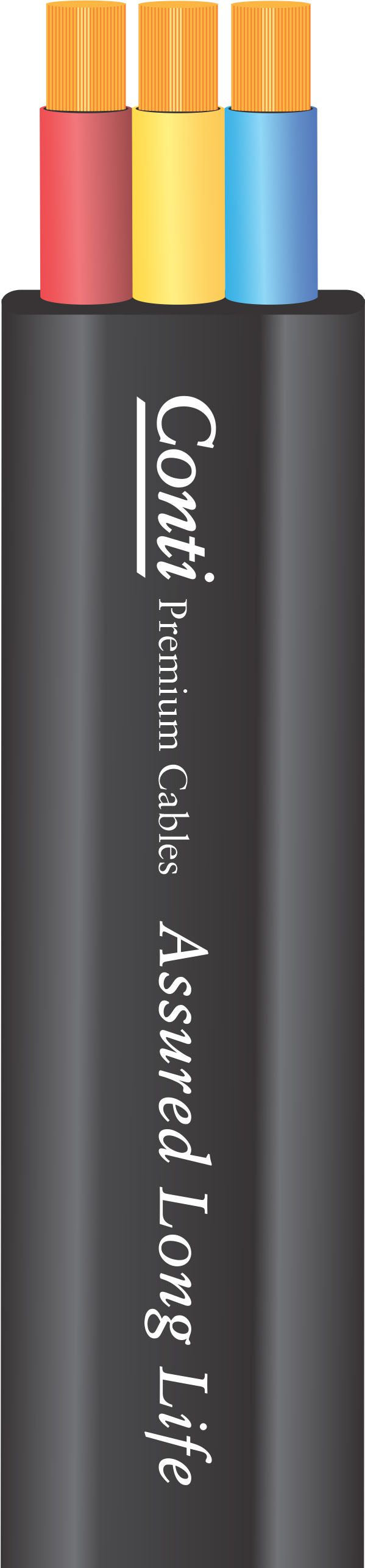 KSB Conti Premium 3 Core Flat Cable with OLA processed copper conductors in Red, Yellow, and Blue