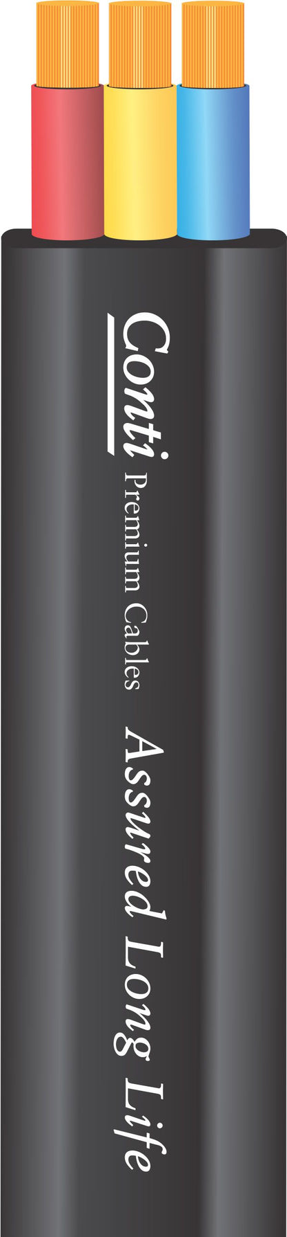 KSB Conti Premium 3 Core Flat Cable with OLA processed copper conductors in Red, Yellow, and Blue