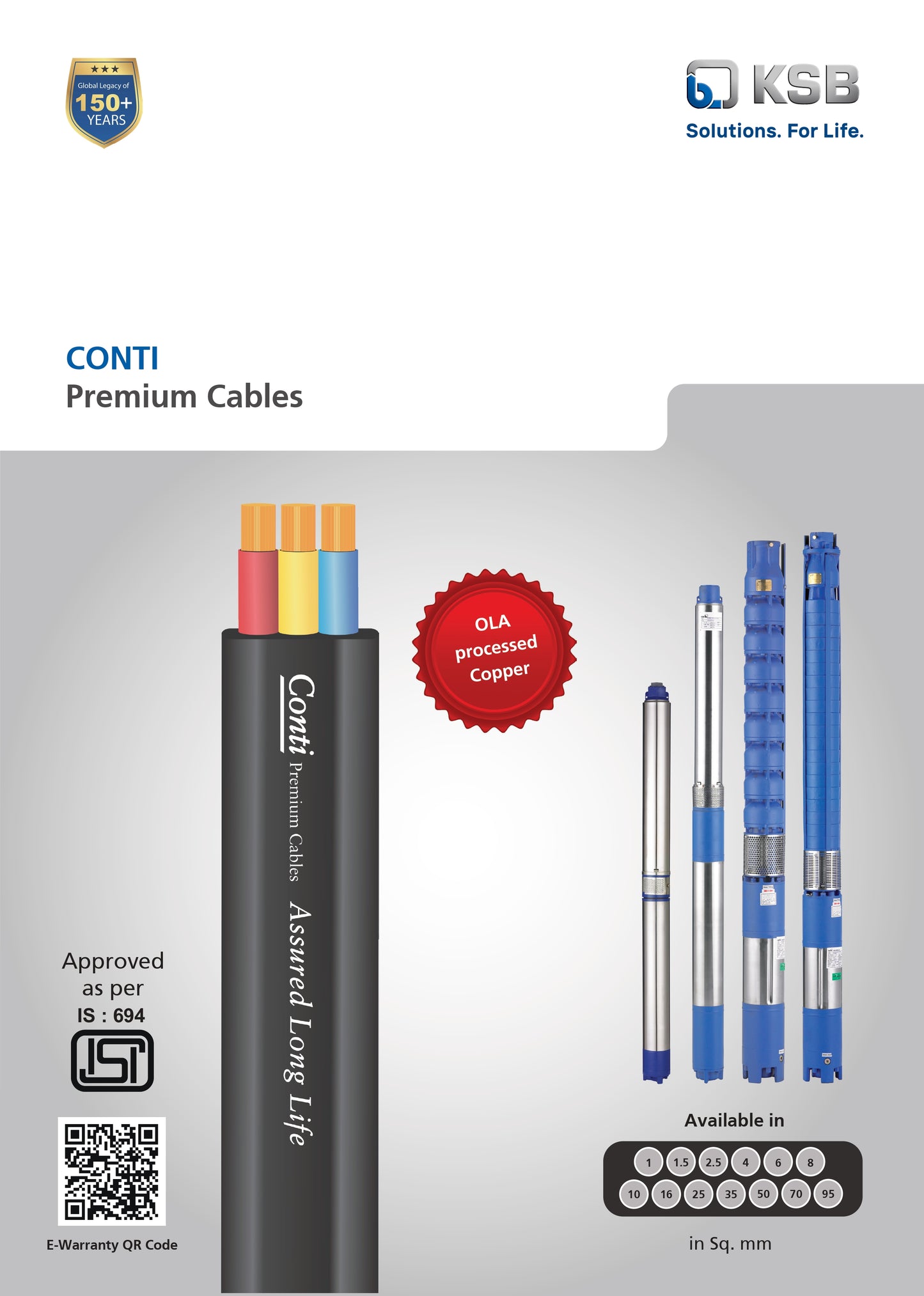 ISI 694 marked KSB Conti Submersible Cable compatible with 4-inch and 6-inch borewell pumps